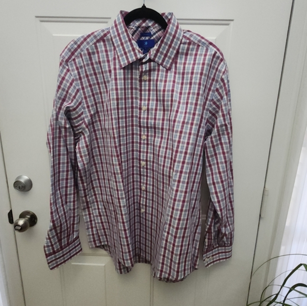 Egara Men Long Sleeve Shirt Plum and Blues Flip Cuff Size XL